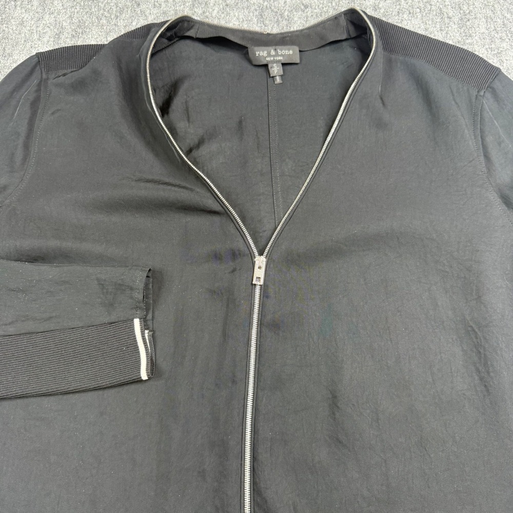 Rag & Bone Vanessa Zip Front Blouse Women Small Black Ribbed Trim Shirt Jacket